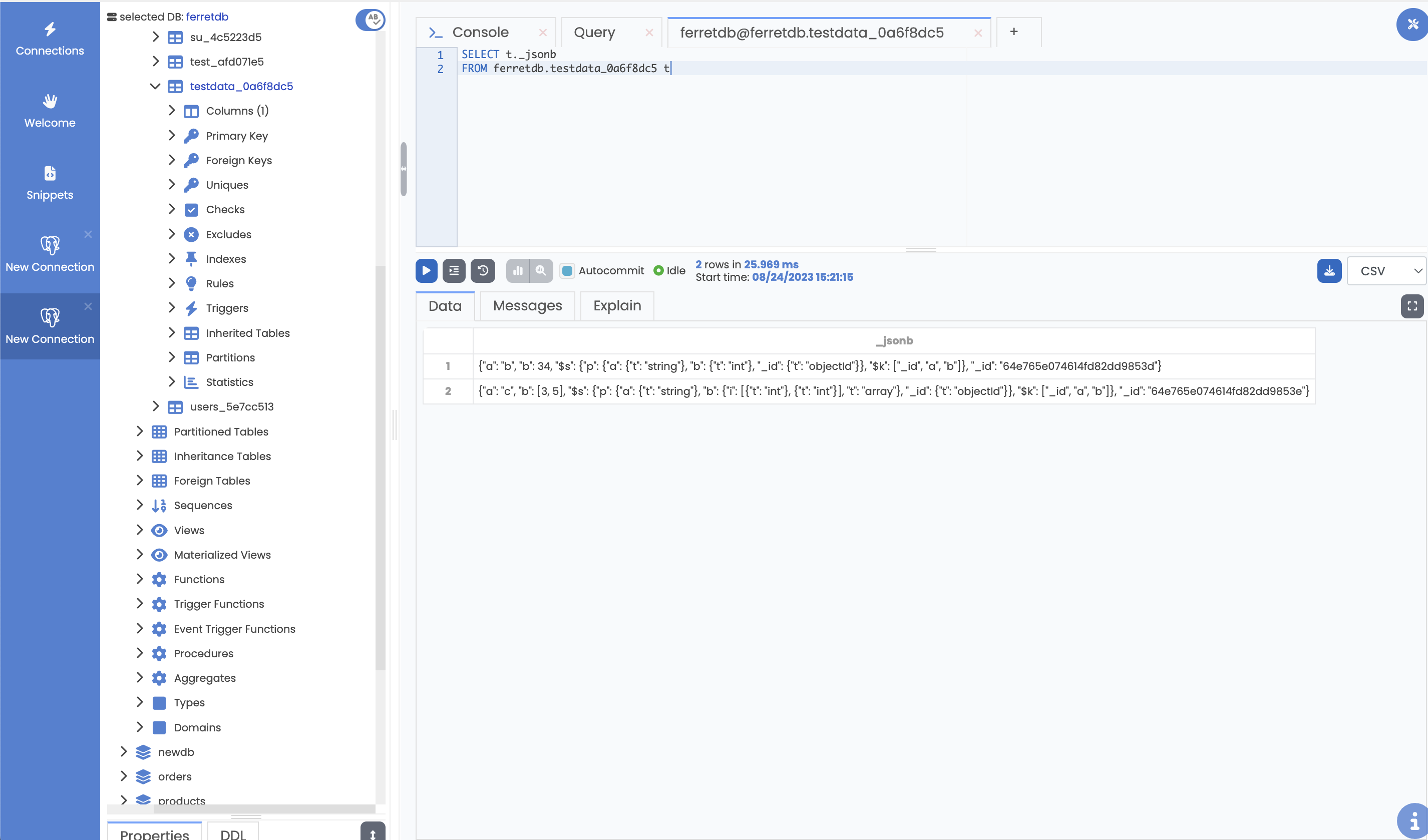 Querying data in PgManage